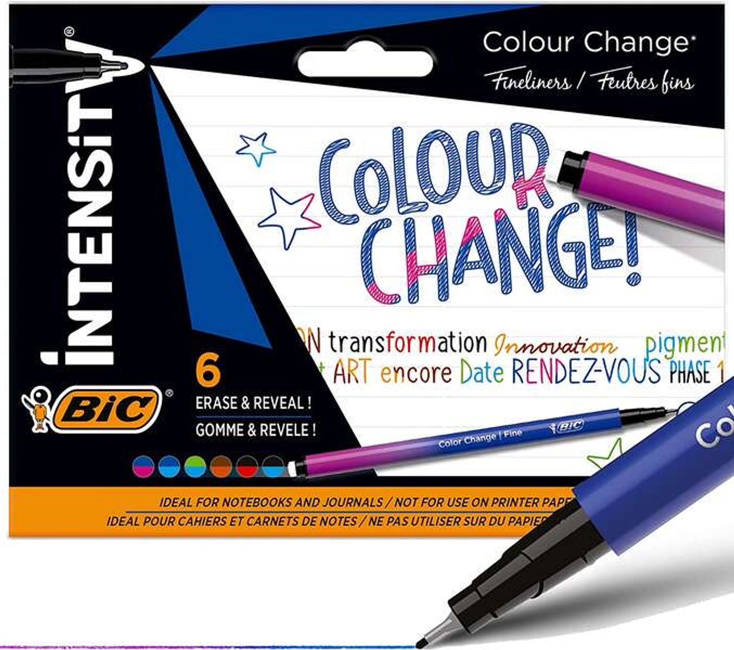 Bic Intensity Colour Change Pack de 6 Rotuladores - TecnologIa de Cambio de Color - Punta Fina de 0.4mm - Colores Surtidos 1