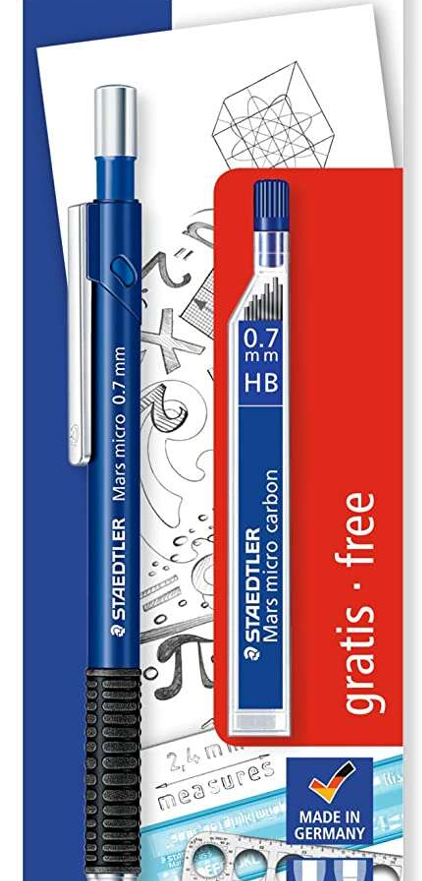 Staedtler Mars Micro Pack de 1 Portaminas 0.7mm + 1 Tubo de 12 Minas - Minas HB - Zona de Agarre de Goma 1