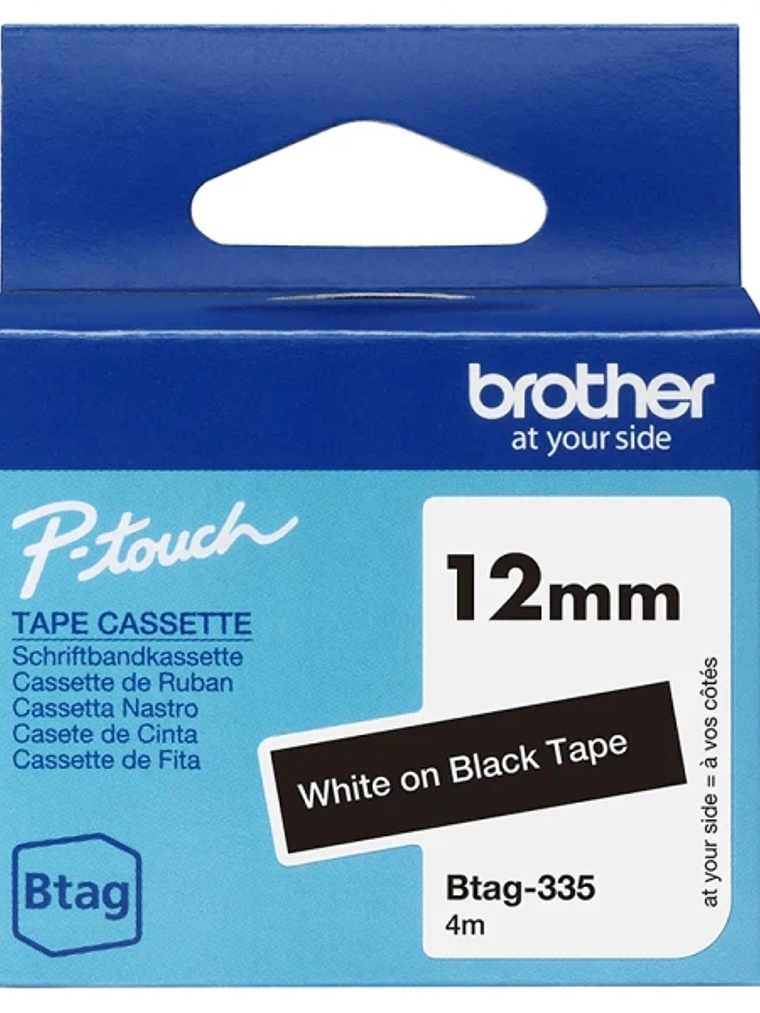 Brother Btag-335 Cinta 12mm - Texto Blanco sobre Fondo Negro - Medidas 12mmx4 Metros - Apta para PTN10, PTN20, PTN25BT 1