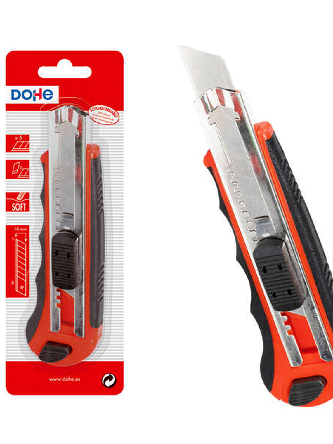 Dohe Cutter de Plastico con Guia de Acero Inoxidable - Cuchillas Tronzables de Acero - Sistema de Bloqueo de Cuchilla - Blister Individual 1