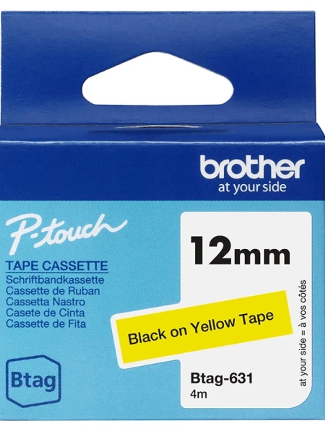 Brother Btag-631 Cinta 12mm - Texto Negro sobre Fondo Amarillo - Medidas 12mmx4 Metros - Apta para PTN10, PTN20, PTN25BT 1