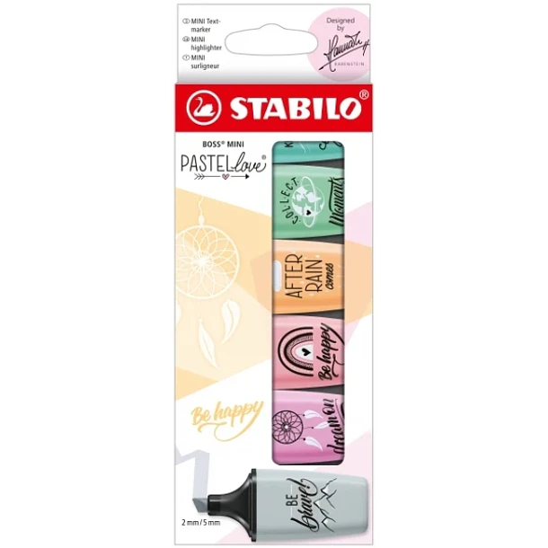 Stabilo Boss Mini Pastellove Pack de 6 Marcadores Fluorescentes - Trazo entre 2 y 5mm - Tinta con Base de Agua - Antisecado - Colores Rosa, Fucsia, Na