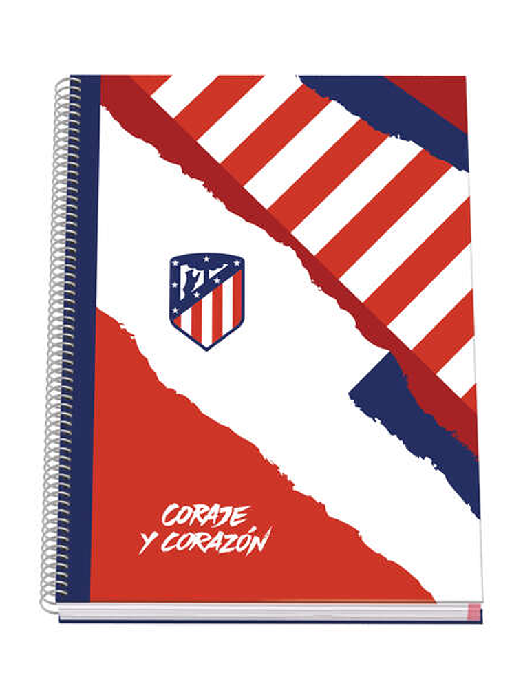 Dohe Atletico de Madrid Coraje y Corazon Cuaderno Espiral con Cubierta en Carton Forrado - Tamaño A4 de 100 Hojas 90gr - Hojas Microperforadas con 4 T 1
