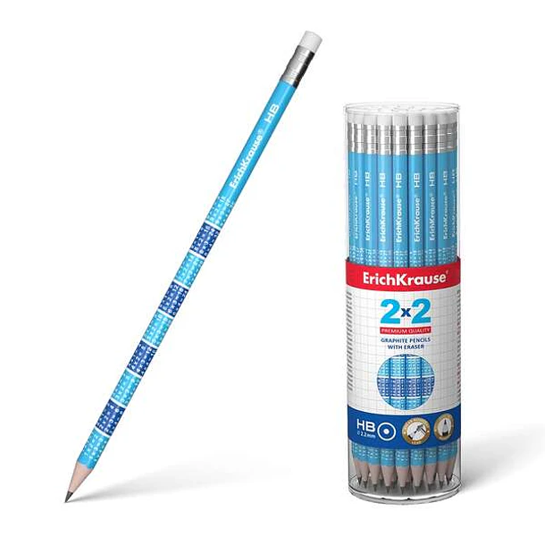 Erichkrause Lapiz de Grafito 2X2 HB - Madera Seleccionada - Alta Resistencia al Impacto - Facil Afilado - Caucho Termoplastico Hipoalergenico - Color