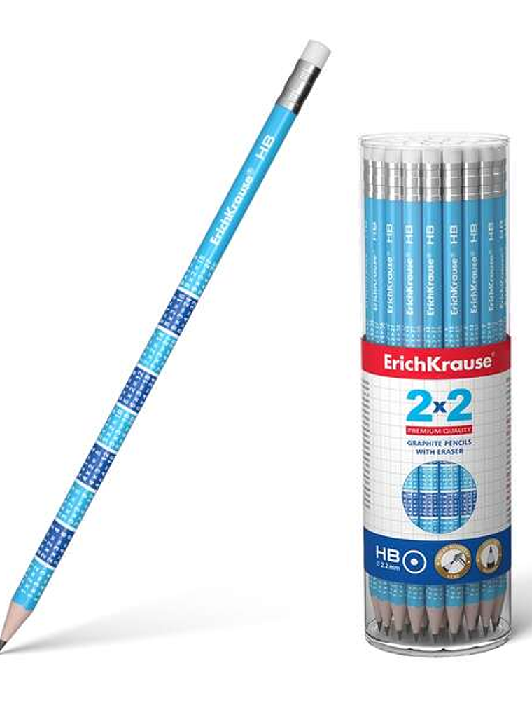 Erichkrause Lapiz de Grafito 2X2 HB - Madera Seleccionada - Alta Resistencia al Impacto - Facil Afilado - Caucho Termoplastico Hipoalergenico - Color 1