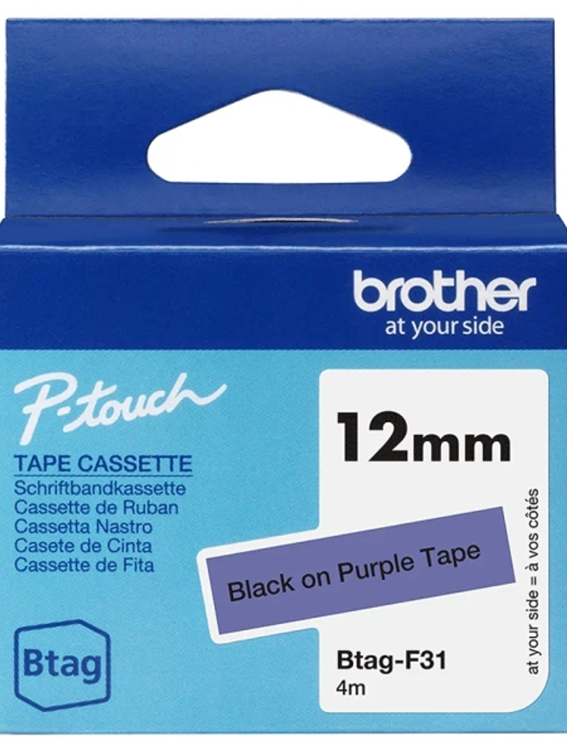 Brother Btag-F31 Cinta 12mm - Texto Negro sobre Fondo Morado - Medidas 12mmx4 Metros - Apta para PTN10, PTN20, PTN25BT 1
