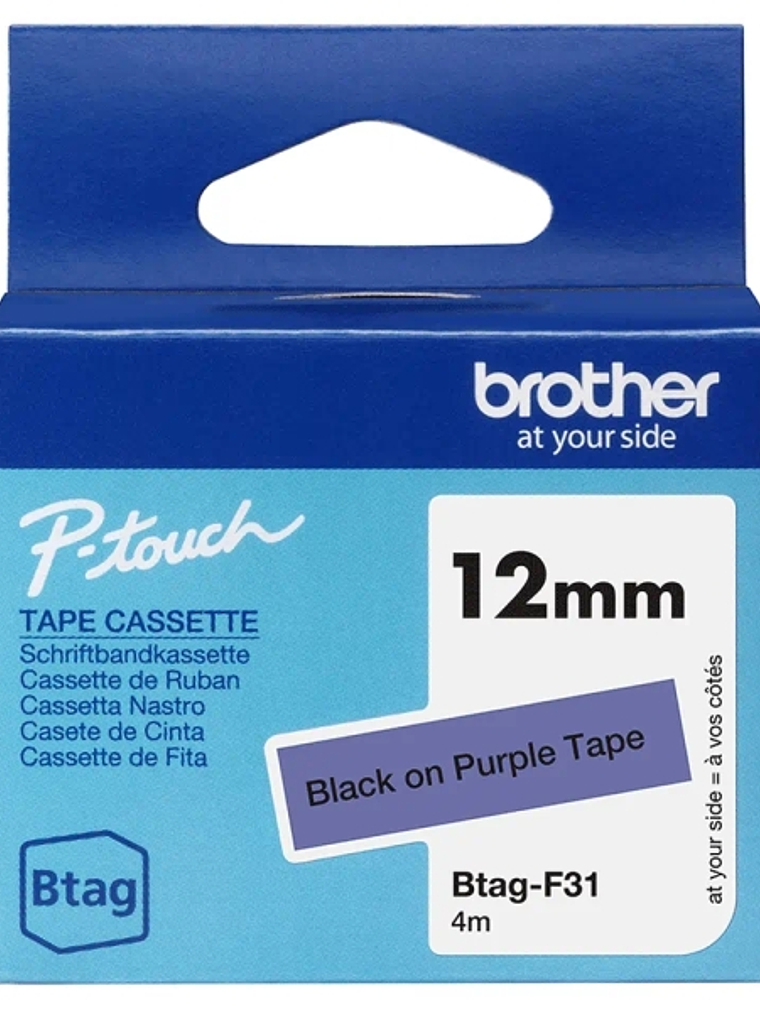 Brother Btag-F31 Cinta 12mm - Texto Negro sobre Fondo Morado - Medidas 12mmx4 Metros - Apta para PTN10, PTN20, PTN25BT 1