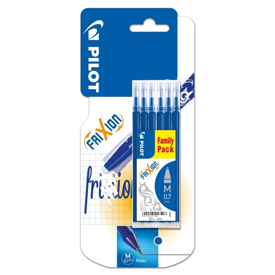 Pilot Pack de 6 Recambios para Frixion Ball y Frixion Clicker - Punta de Bola Redonda 0.7mm - Trazo 0.4mm - Color Azul 1