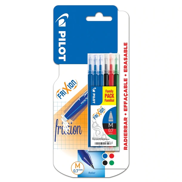 Pilot Pack de 6 Recambios para Frixion Ball y Frixion Clicker - Punta de Bola Redonda 0.7mm - Trazo 0.4mm - Colores: 3x Azul, 1x Negro, 1x Rojo y 1x V