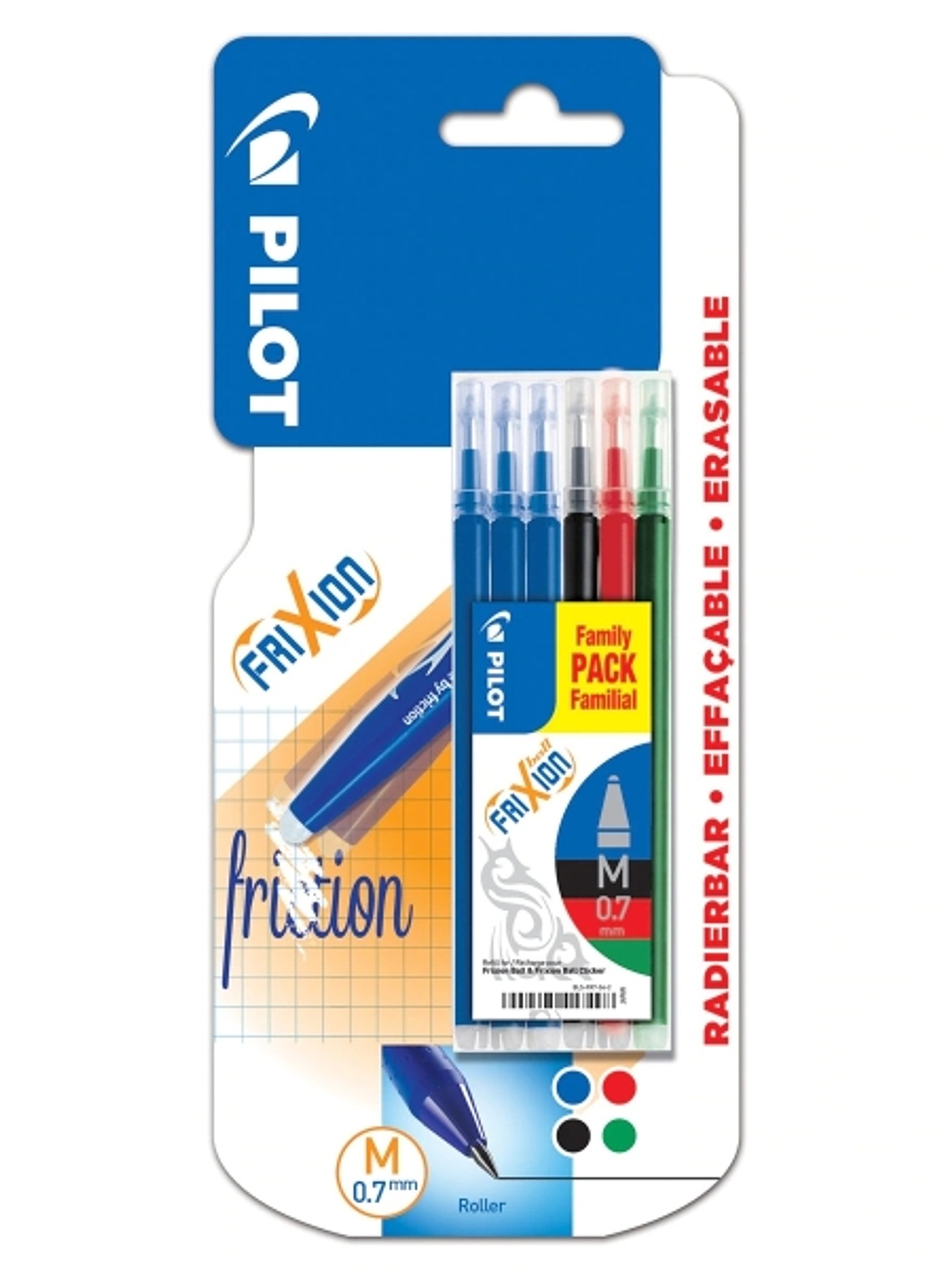 Pilot Pack de 6 Recambios para Frixion Ball y Frixion Clicker - Punta de Bola Redonda 0.7mm - Trazo 0.4mm - Colores: 3x Azul, 1x Negro, 1x Rojo y 1x V 1
