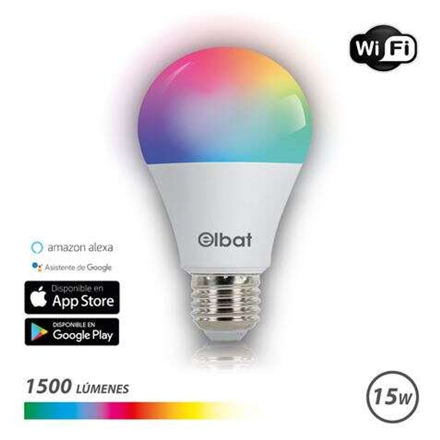 Elbat Bombilla LED Smart Wi-Fi A65 E27 15W 1500lm RGB - Temperatura 2700K a los 6000K - Control de Voz - Control Remoto - 3 Modos de Color: Frio, Natu 1
