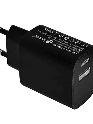Leotec Cargador Universal Carga Rapida 1xUSB-C PD + 1x USB-A 20W