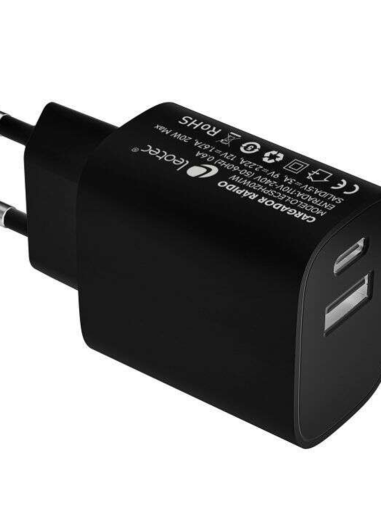 Leotec Cargador Universal Carga Rapida 1xUSB-C PD + 1x USB-A 20W 1