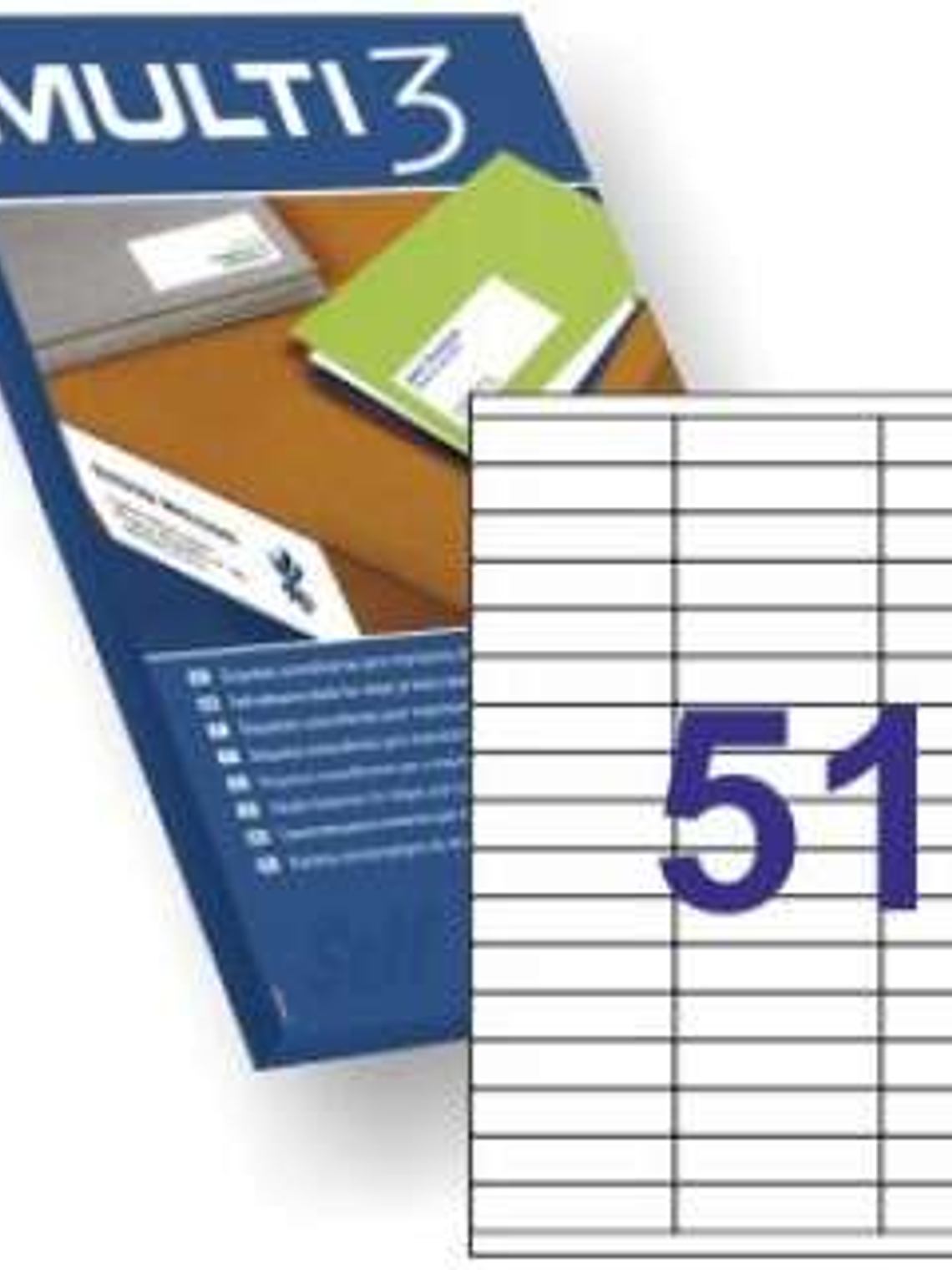 Multi3 Pack de 5100 Etiquetas Blancas Tamaño 70x16.9mm - 100 Hojas x 51 Etiquetas - Aptas para Imprimir Laser y Tinta 1