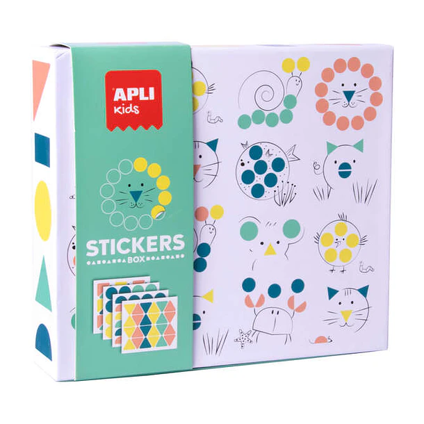 Apli Kids Juego de Gomets Animales - 8 Laminas Ilustradas de 200G - 8 Hojas de Gomets Removibles Geometricos - Libro Guia con Ejemplos - Alto Valor Di