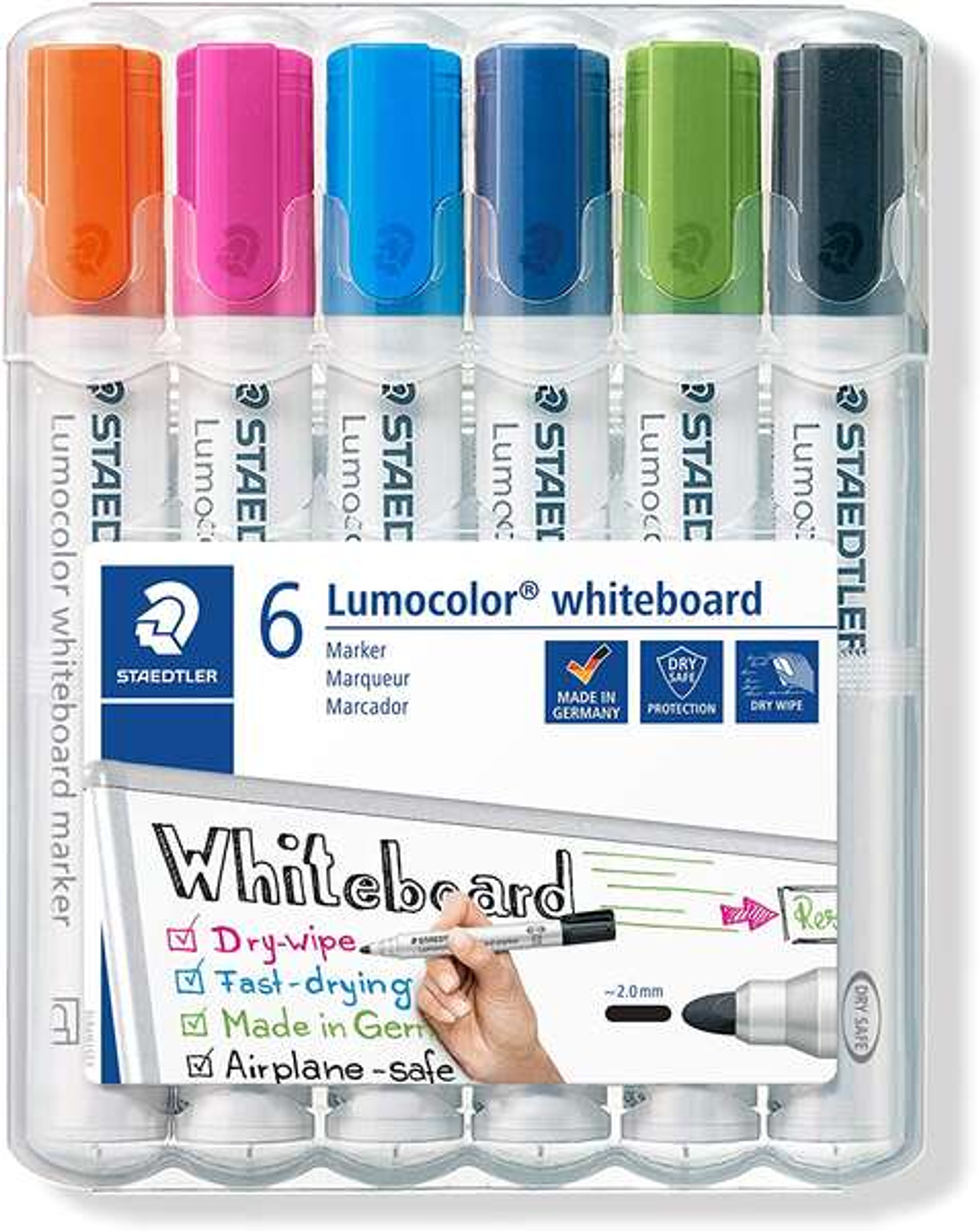 Staedtler Lumocolor 351 Pack de 6 Marcadores para Pizarra Blanca - Secado Rapido - Colores Surtidos 1