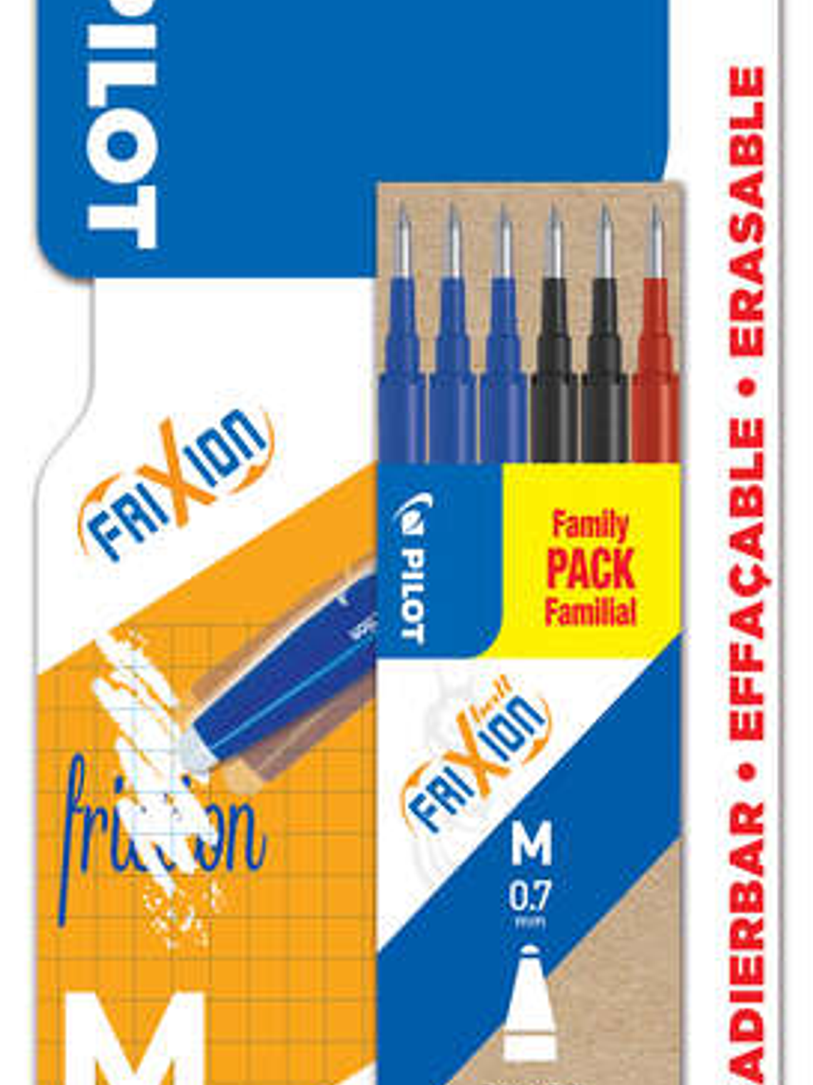 Pilot Pack de 6 Recambios para Frixion Ball y Frixion Clicker - Punta de Bola Redonda 0.7mm - Trazo 0.4mm - Colores: 3x Azul, 2x Negro y 1x Rojo 1