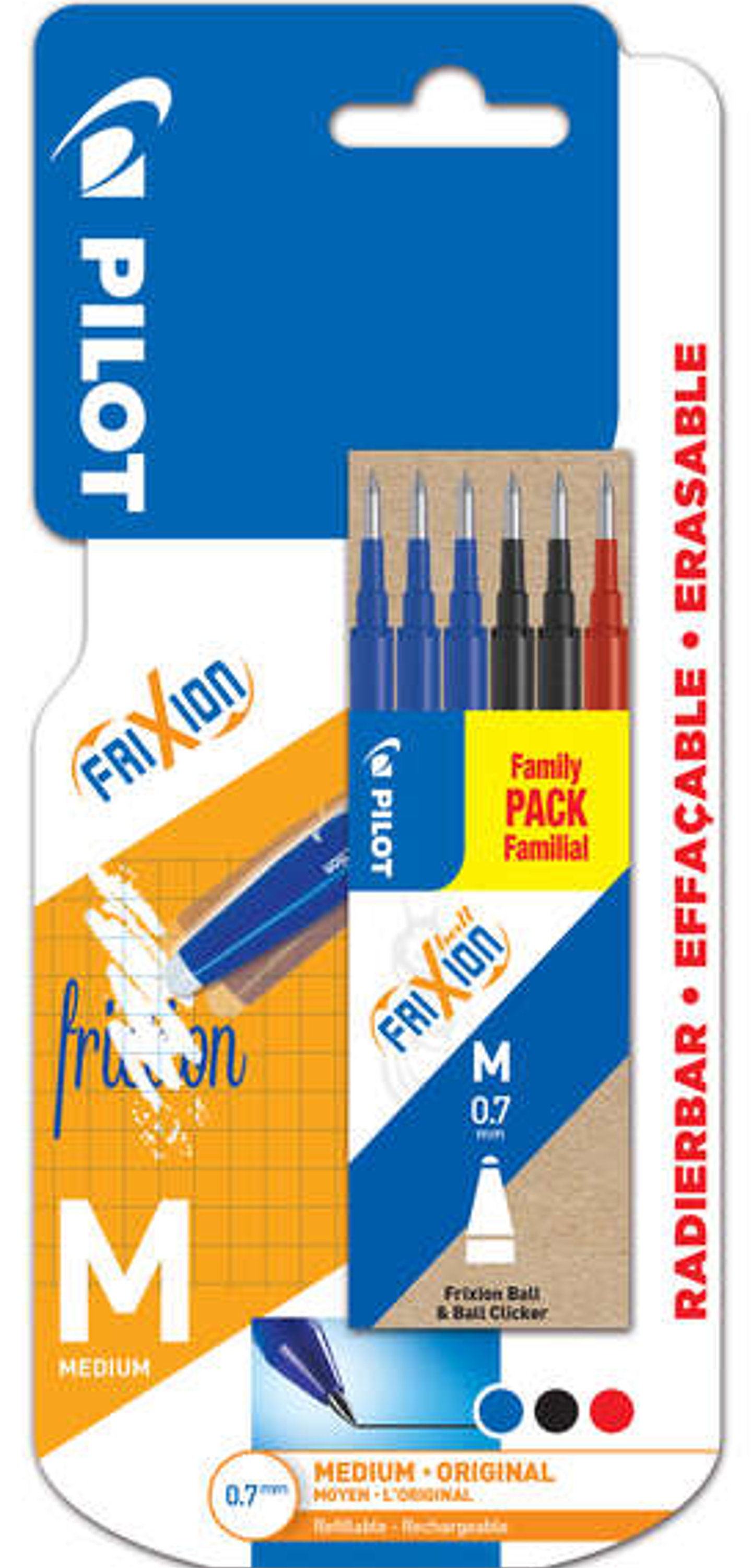 Pilot Pack de 6 Recambios para Frixion Ball y Frixion Clicker - Punta de Bola Redonda 0.7mm - Trazo 0.4mm - Colores: 3x Azul, 2x Negro y 1x Rojo 1