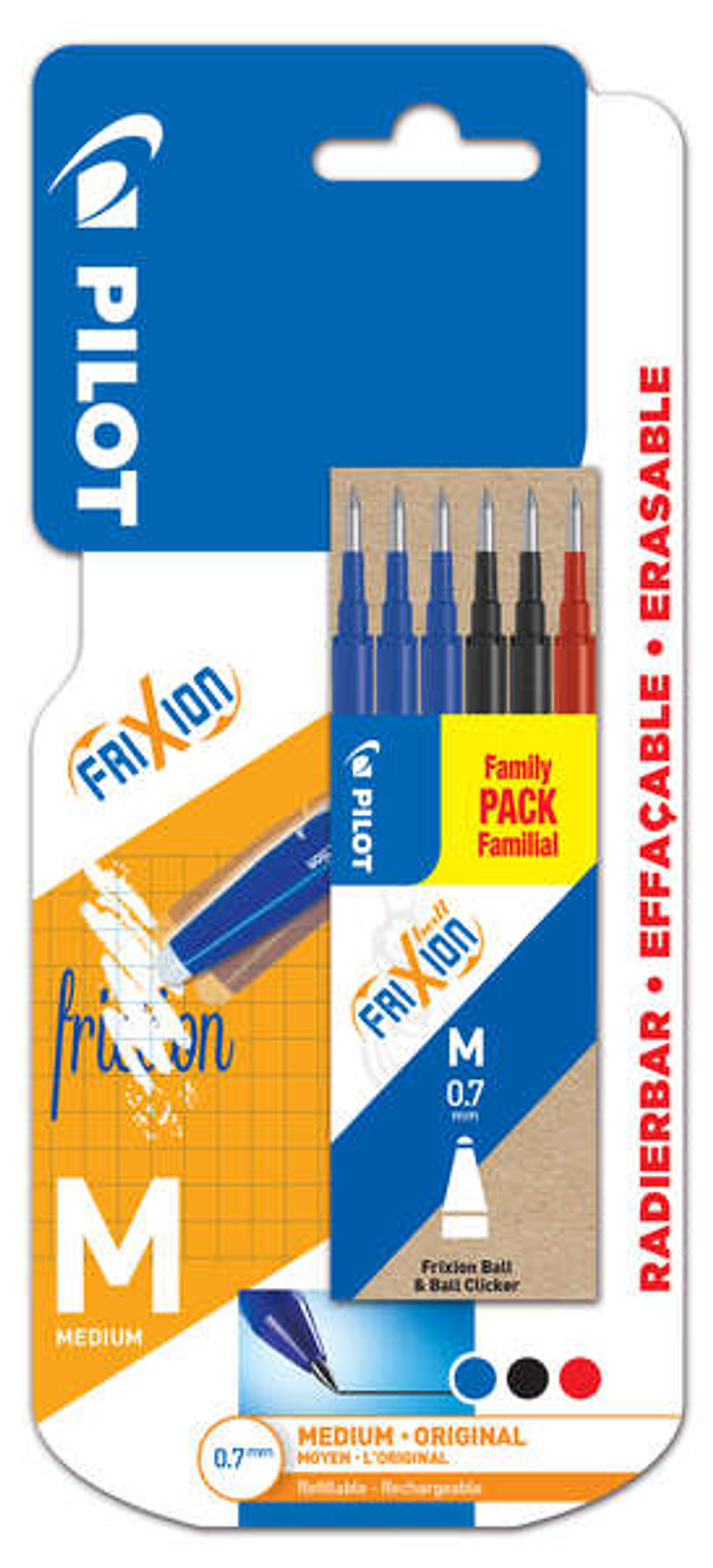 Pilot Pack de 6 Recambios para Frixion Ball y Frixion Clicker - Punta de Bola Redonda 0.7mm - Trazo 0.4mm - Colores: 3x Azul, 2x Negro y 1x Rojo 1