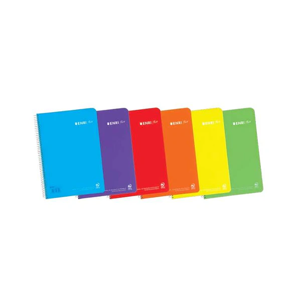 Enri Plus Cuaderno Espiral Formato Cuarto 1 Linea - 80 Hojas 90gr con Margen - Cubierta de Plastico - Colores Surtidos