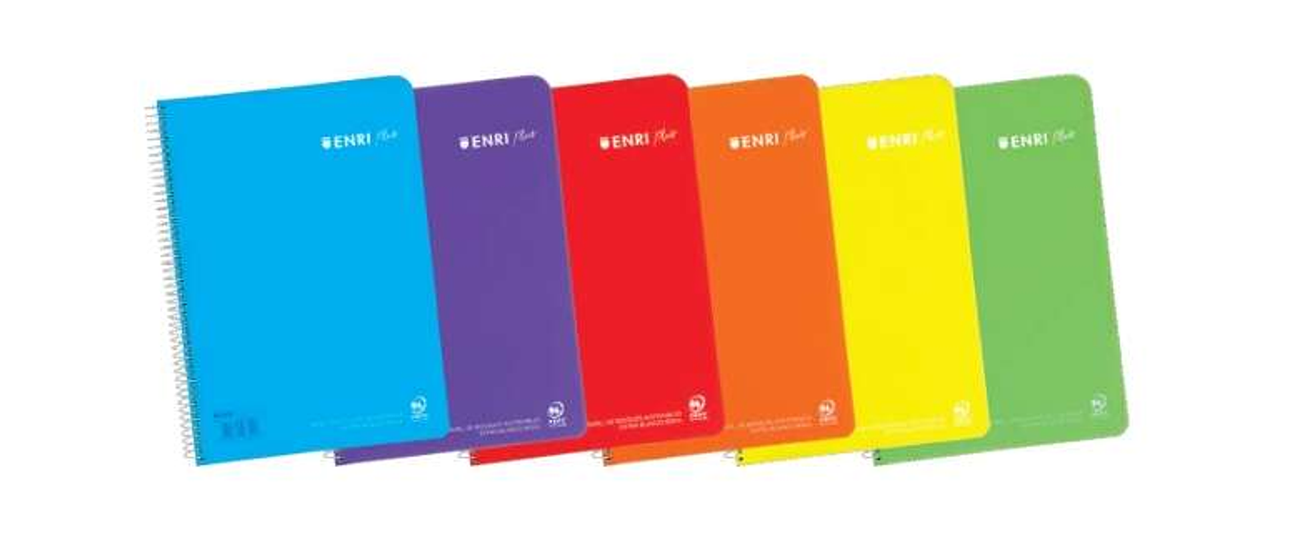 Enri Plus Cuaderno Espiral Formato Cuarto 1 Linea - 80 Hojas 90gr con Margen - Cubierta de Plastico - Colores Surtidos 1