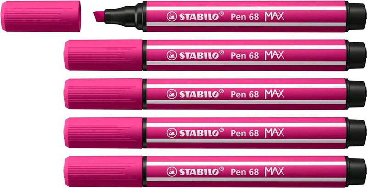 Stabilo Pen 68 MAX Rotulador - Punta de Fibra Biselada - Trazo entre 1-5mm aprox. - Tinta a Base de Agua - Color Rosa 1