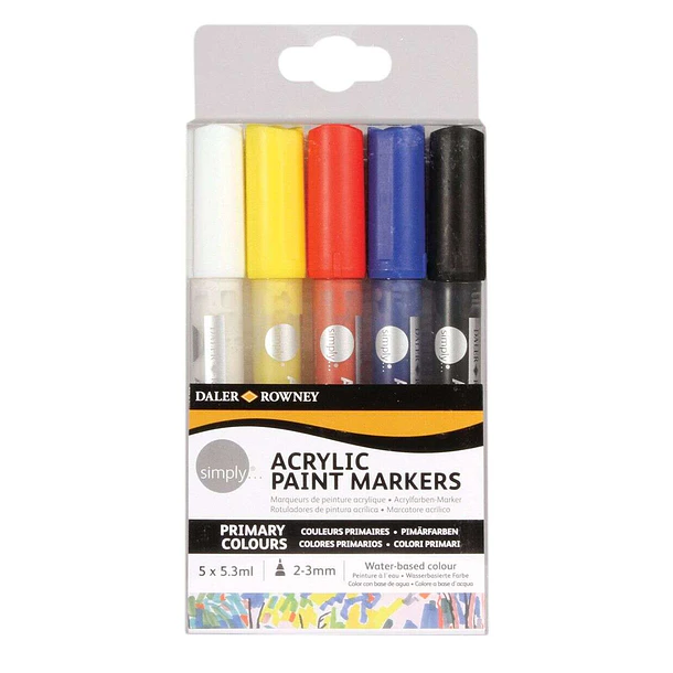 Daler Rowney Simply Pack de 5 Rotuladores Acrilicos - Secado Rapido - Base de Agua - Colores Surtidos