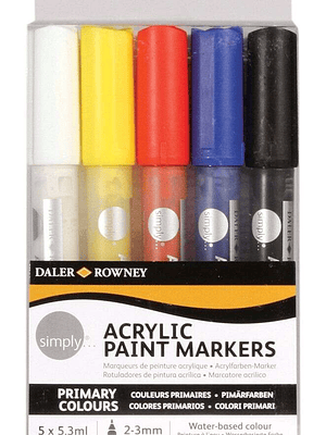 Daler Rowney Simply Pack de 5 Rotuladores Acrilicos - Secado Rapido - Base de Agua - Colores Surtidos