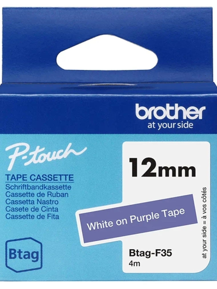 Brother Btag-F35 Cinta 12mm - Texto Blanco sobre Fondo Morado - Medidas 12mmx4 Metros - Apta para PTN10, PTN20, PTN25BT 1
