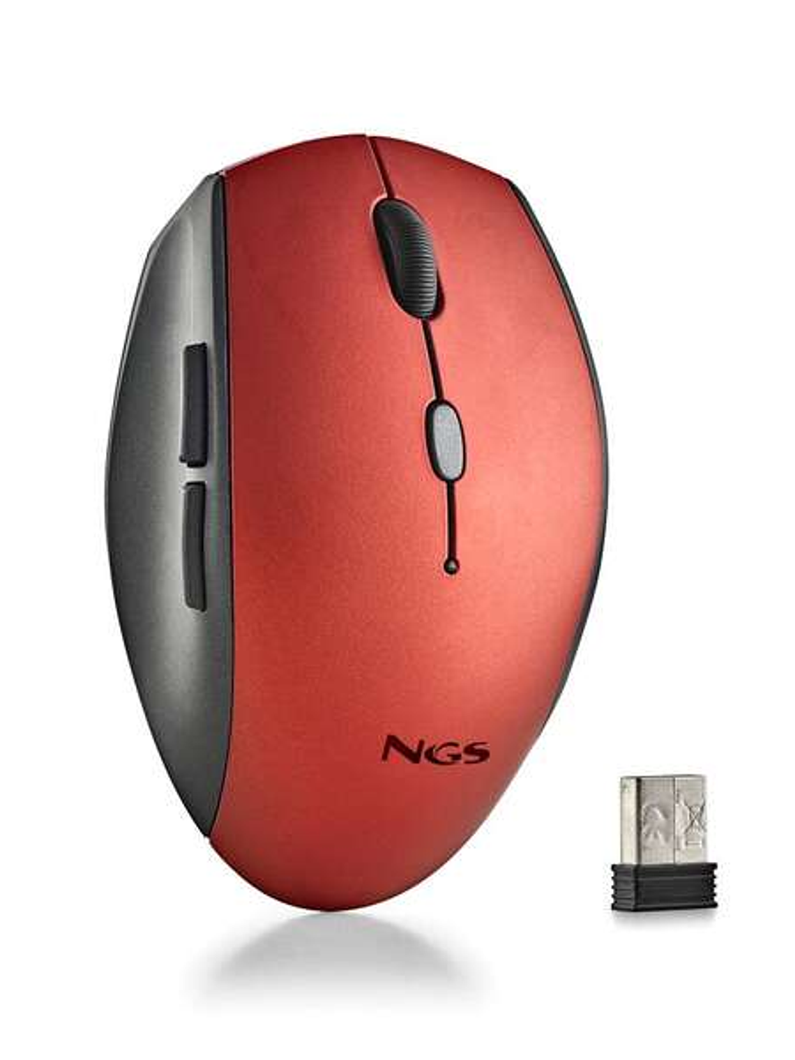 NGS Raton Inalambrico Ergonomico para Portatiles y Ordenadores - 5 Botones y Rueda de Desplazamiento - Teclas Silenciosas - Color Rojo 1