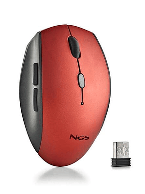 NGS Raton Inalambrico Ergonomico para Portatiles y Ordenadores - 5 Botones y Rueda de Desplazamiento - Teclas Silenciosas - Color Rojo