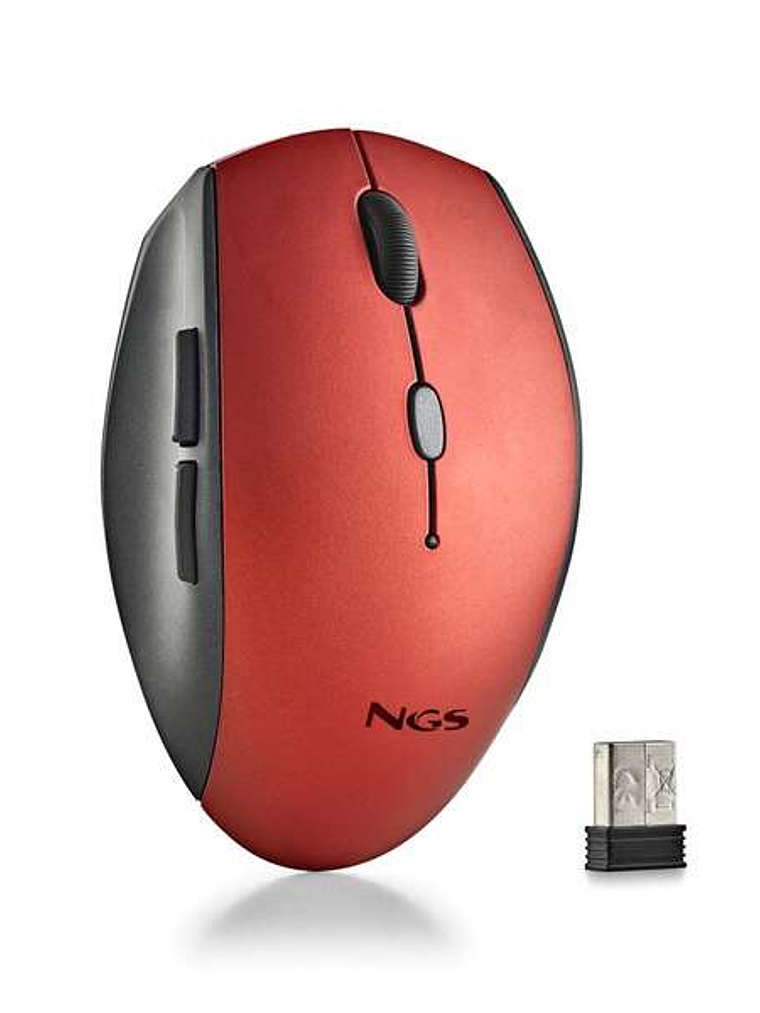 NGS Raton Inalambrico Ergonomico para Portatiles y Ordenadores - 5 Botones y Rueda de Desplazamiento - Teclas Silenciosas - Color Rojo 1