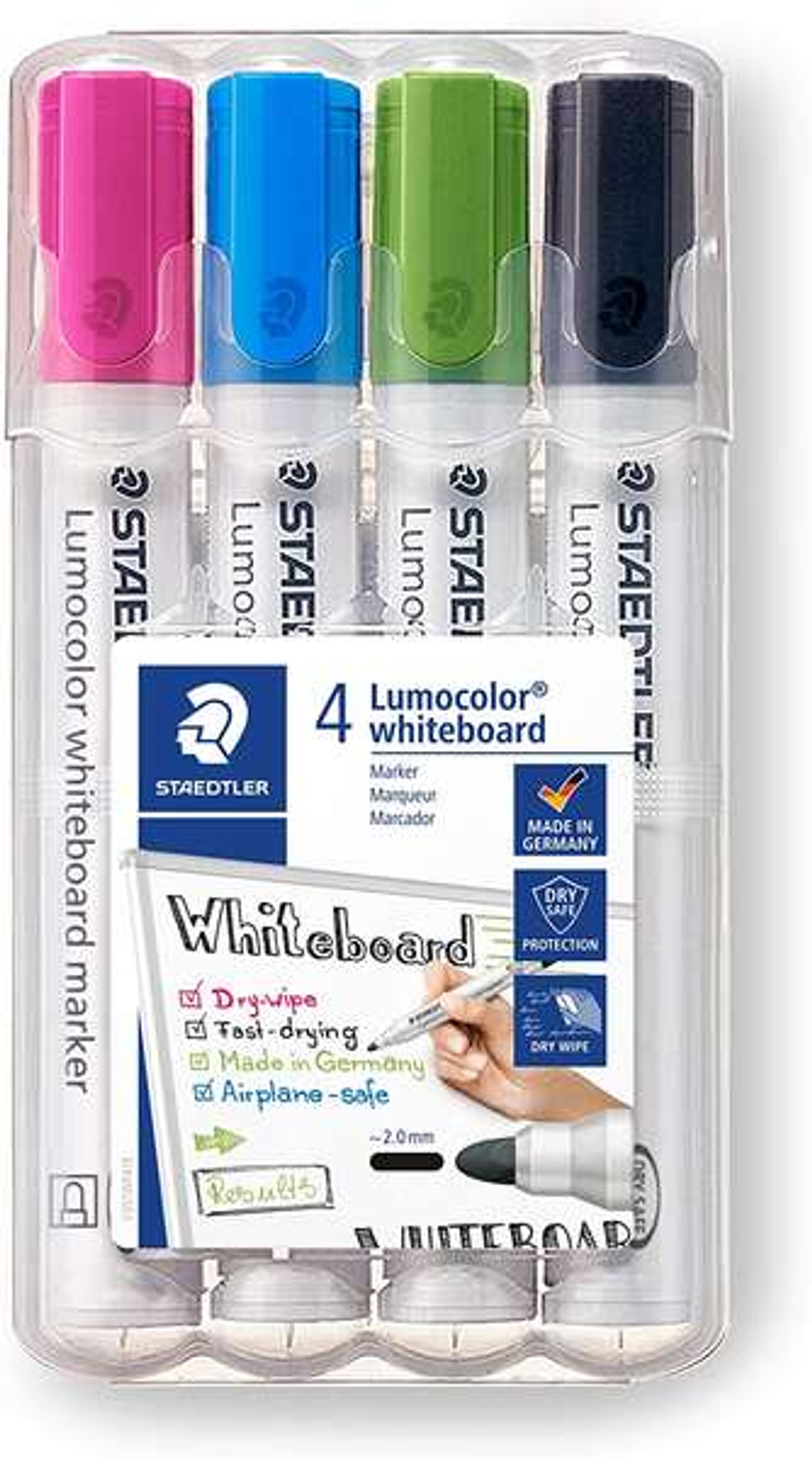 Staedtler Lumocolor 351 Pack de 4 Marcadores para Pizarra Blanca - Secado Rapido - Colores Surtidos 1