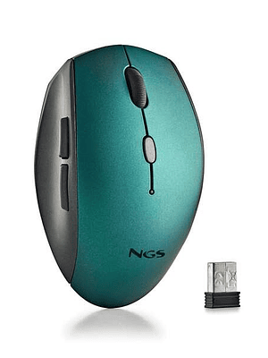 NGS Raton Inalambrico Ergonomico para Portatiles y Ordenadores - 5 Botones y Rueda de Desplazamiento - Teclas Silenciosas - Color Azul