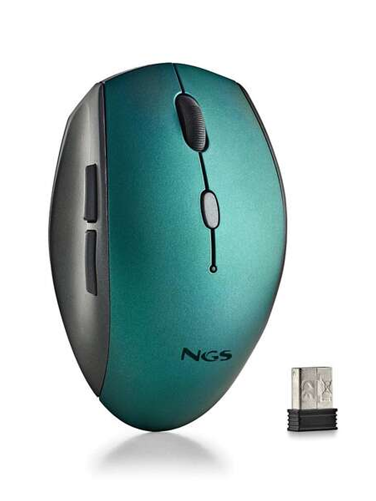 NGS Raton Inalambrico Ergonomico para Portatiles y Ordenadores - 5 Botones y Rueda de Desplazamiento - Teclas Silenciosas - Color Azul 1