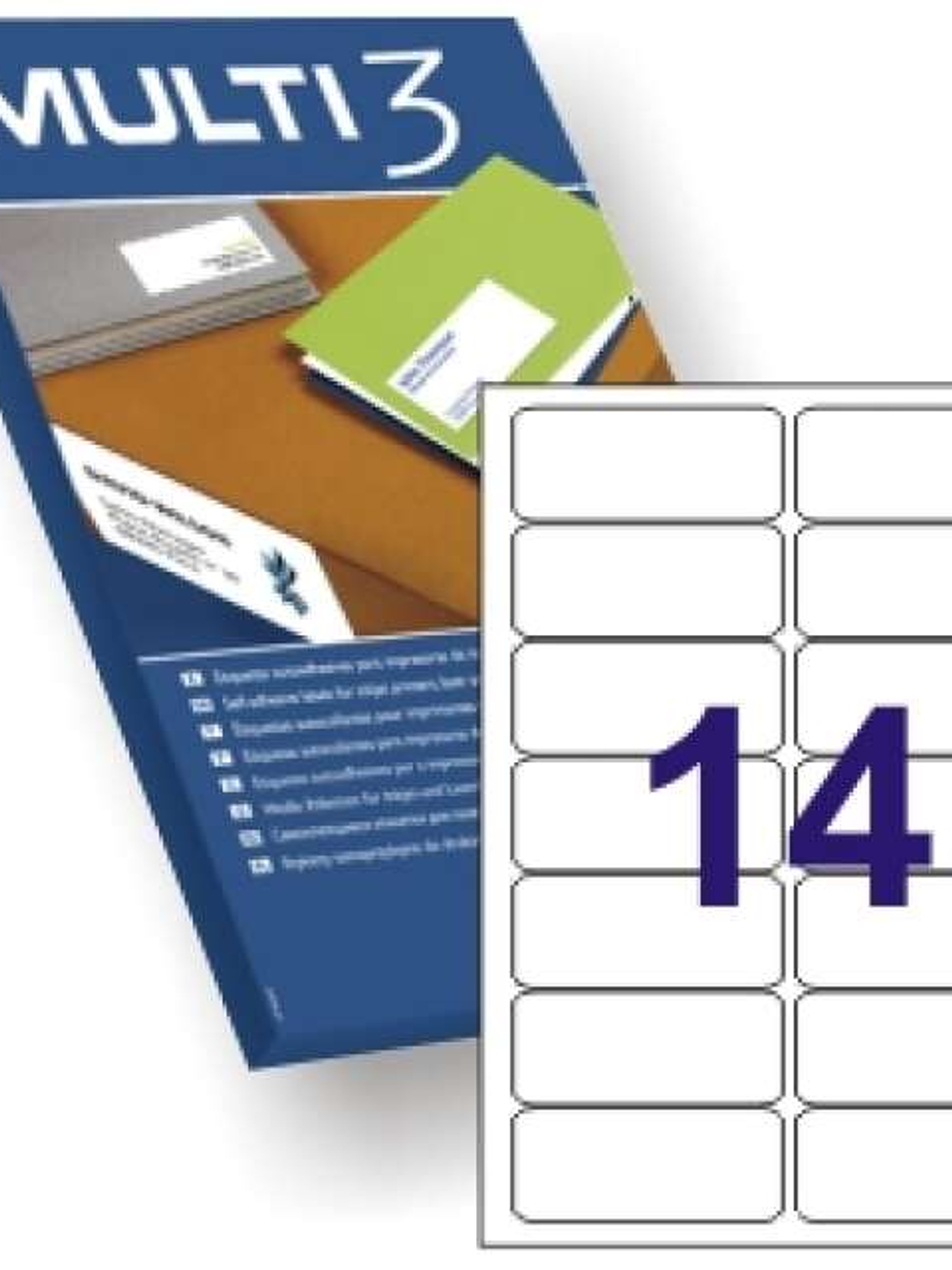 Multi3 Pack de 1400 Etiquetas Blancas Cantos Redondeados Tamaño 99,1x38,1mm - Adhesivo Permanente - Aptas para Impresion Ink-jet y Laser 1