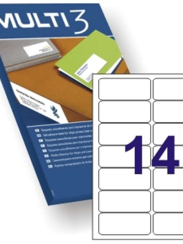 Multi3 Pack de 1400 Etiquetas Blancas Cantos Redondeados Tamaño 99,1x38,1mm - Adhesivo Permanente - Aptas para Impresion Ink-jet y Laser 1