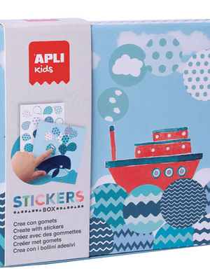 Apli Kids Juego de Gomets Barco - 8 Laminas Ilustradas de 200G - 8 Hojas de Gomets Removibles Geometricos - Libro Guia con Ejemplos - Alto Valor Didac