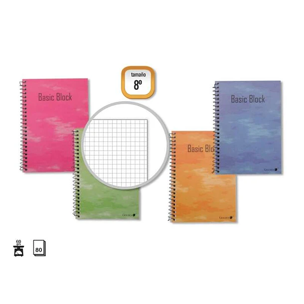 Golden Cuaderno Espiral 8º Natural (153x102mm) 80 Hojas 60gr Cuadricula - Margen Remarcado - Tapa Normal Plastificada - Colores Surtidos