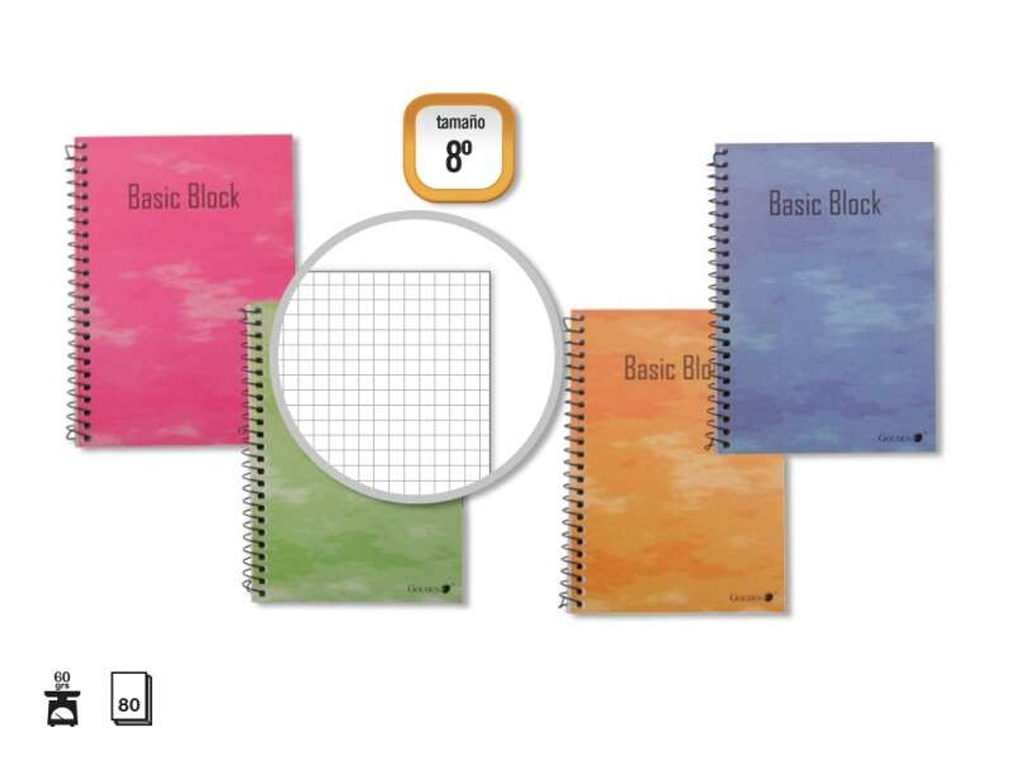 Golden Cuaderno Espiral 8º Natural (153x102mm) 80 Hojas 60gr Cuadricula - Margen Remarcado - Tapa Normal Plastificada - Colores Surtidos 1