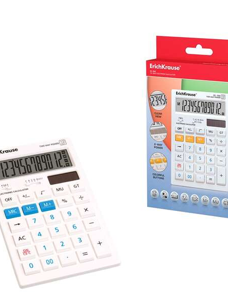 ErichKrause Cc-352 Calculadora Electronica de 12 Digitos - Pantalla LCD - Funciones Matematicas Basicas - Memoria - Energia Solar - Color Variado 1
