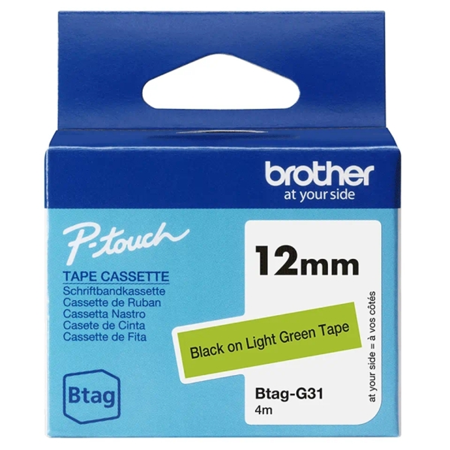 Brother Btag-G31 Cinta 12mm - Texto Negro sobre Fondo Verde - Medidas 12mmx4 Metros - Apta para PTN10, PTN20, PTN25BT 1