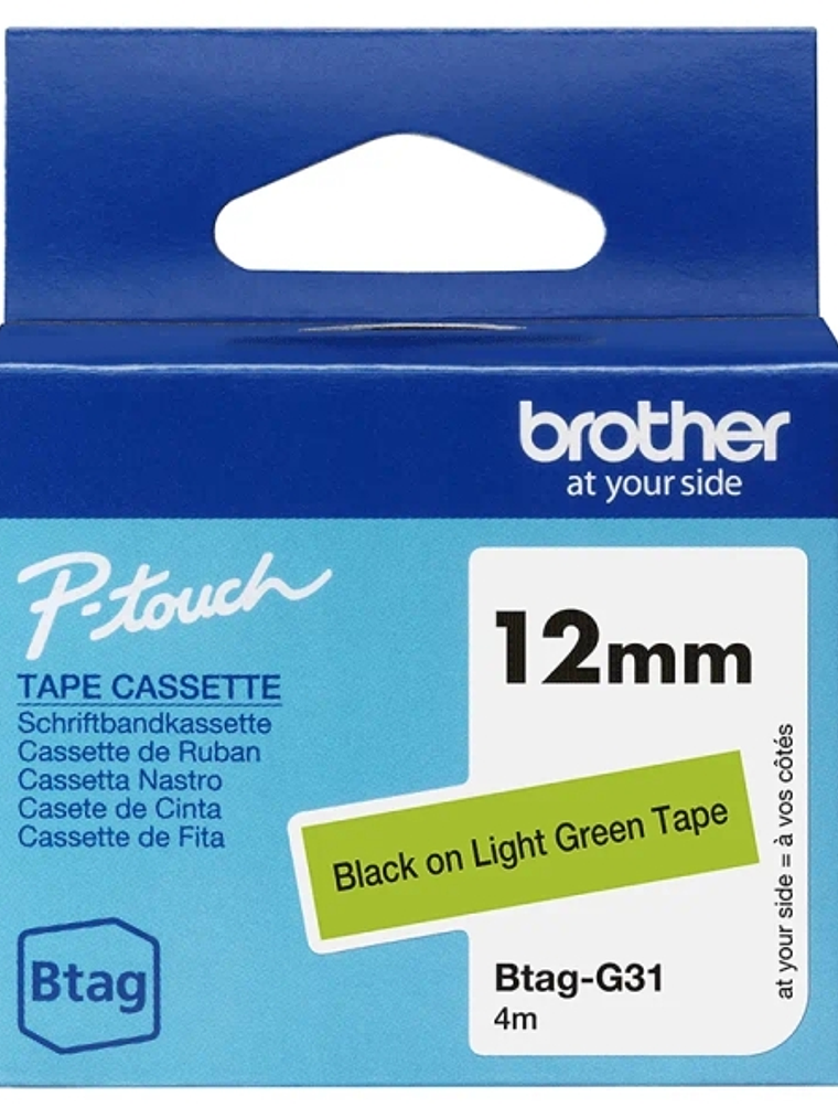 Brother Btag-G31 Cinta 12mm - Texto Negro sobre Fondo Verde - Medidas 12mmx4 Metros - Apta para PTN10, PTN20, PTN25BT 1