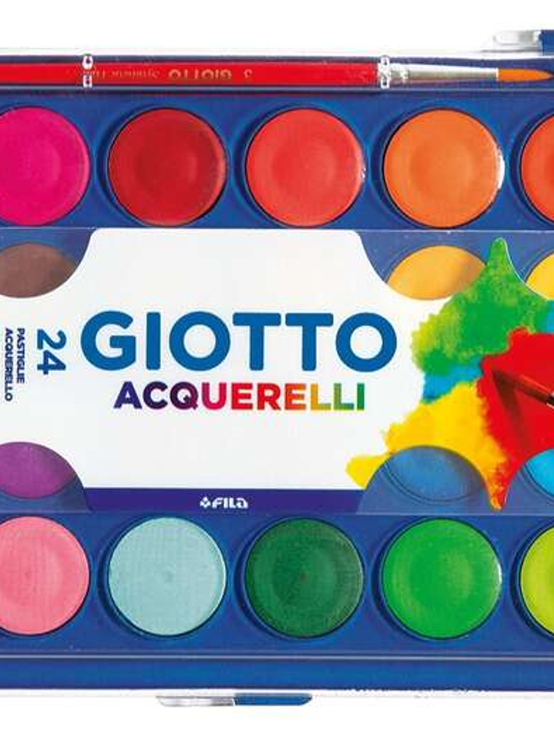 Giotto Estuche de 24 Acuarelas de 30mm + Pincel - Colores Brillantes, Intensos y Vivos - Muy Cubrientes - Colores Surtidos 1