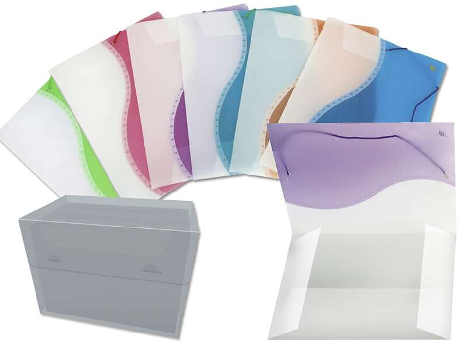 Bismark Pack de 6 Carpetas de Solapa Polipropileno Bicolor - Tamaño A4+ - Cierre con Gomas - Colores Surtidos 1