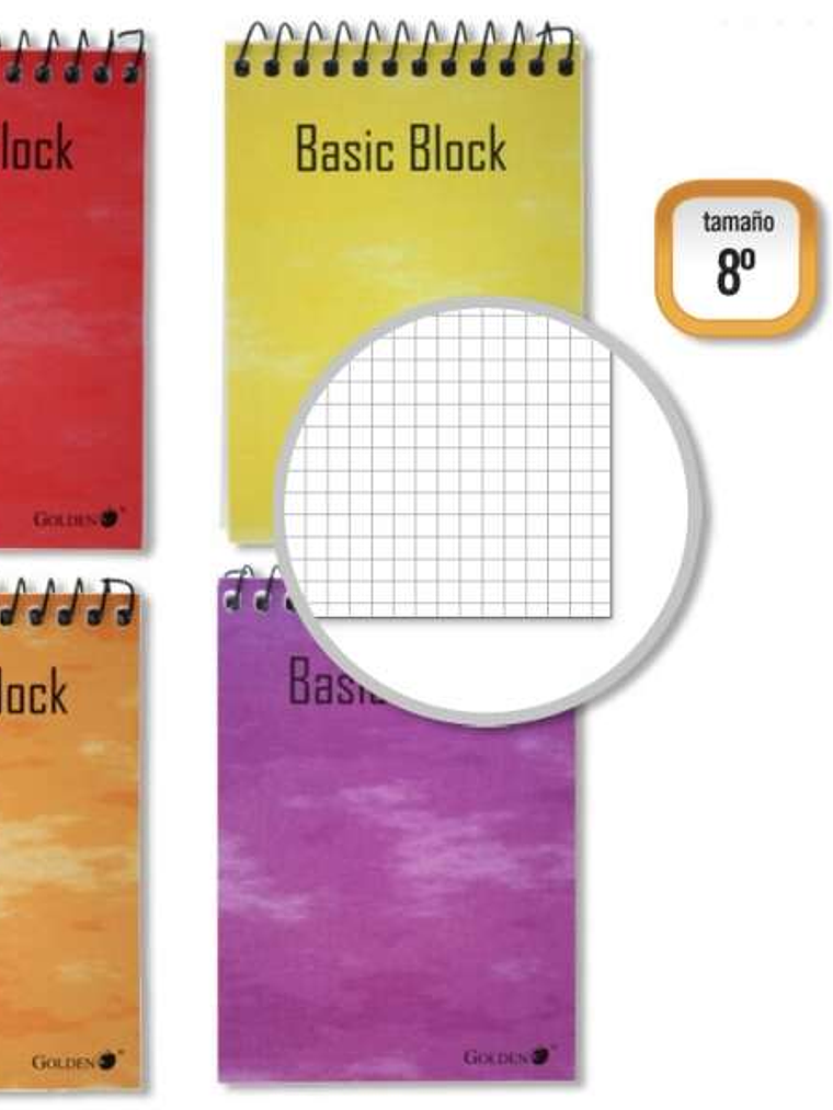 Golden Cuaderno Espiral Superior 8º Apaisado (153x102mm) 80 Hojas 60gr Cuadricula 4x4 - Tapa Plastificada - Margen Remarcado - Colores Surtidos 1