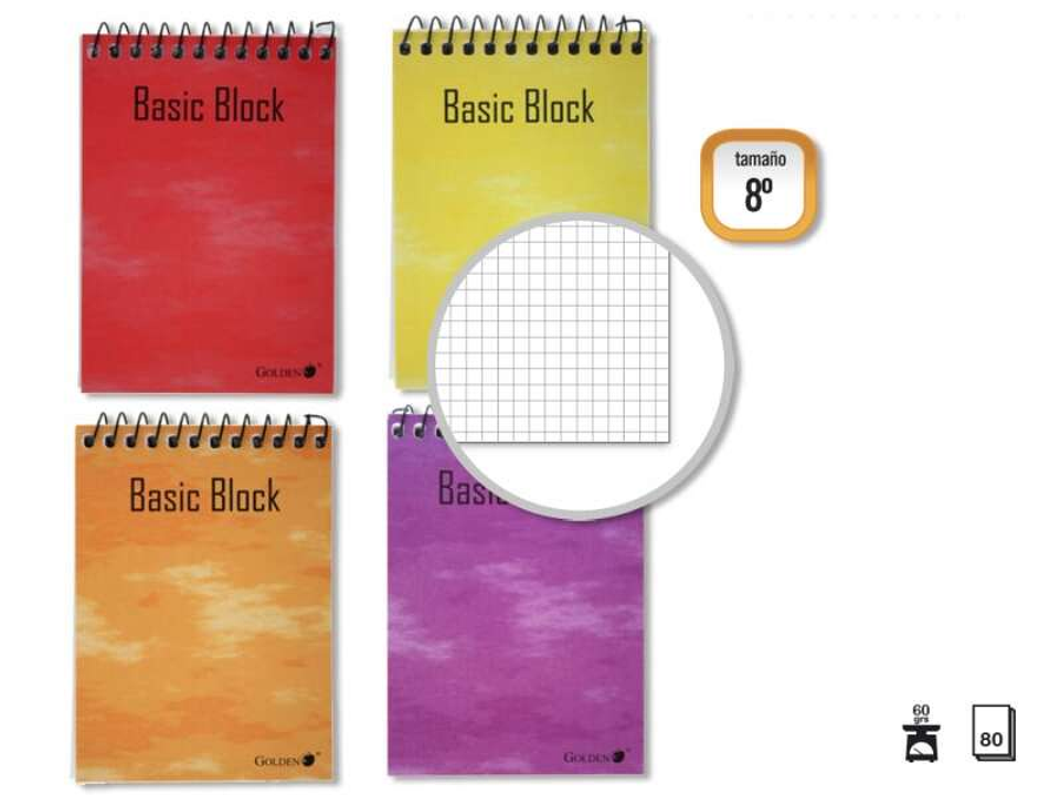 Golden Cuaderno Espiral Superior 8º Apaisado (153x102mm) 80 Hojas 60gr Cuadricula 4x4 - Tapa Plastificada - Margen Remarcado - Colores Surtidos 1