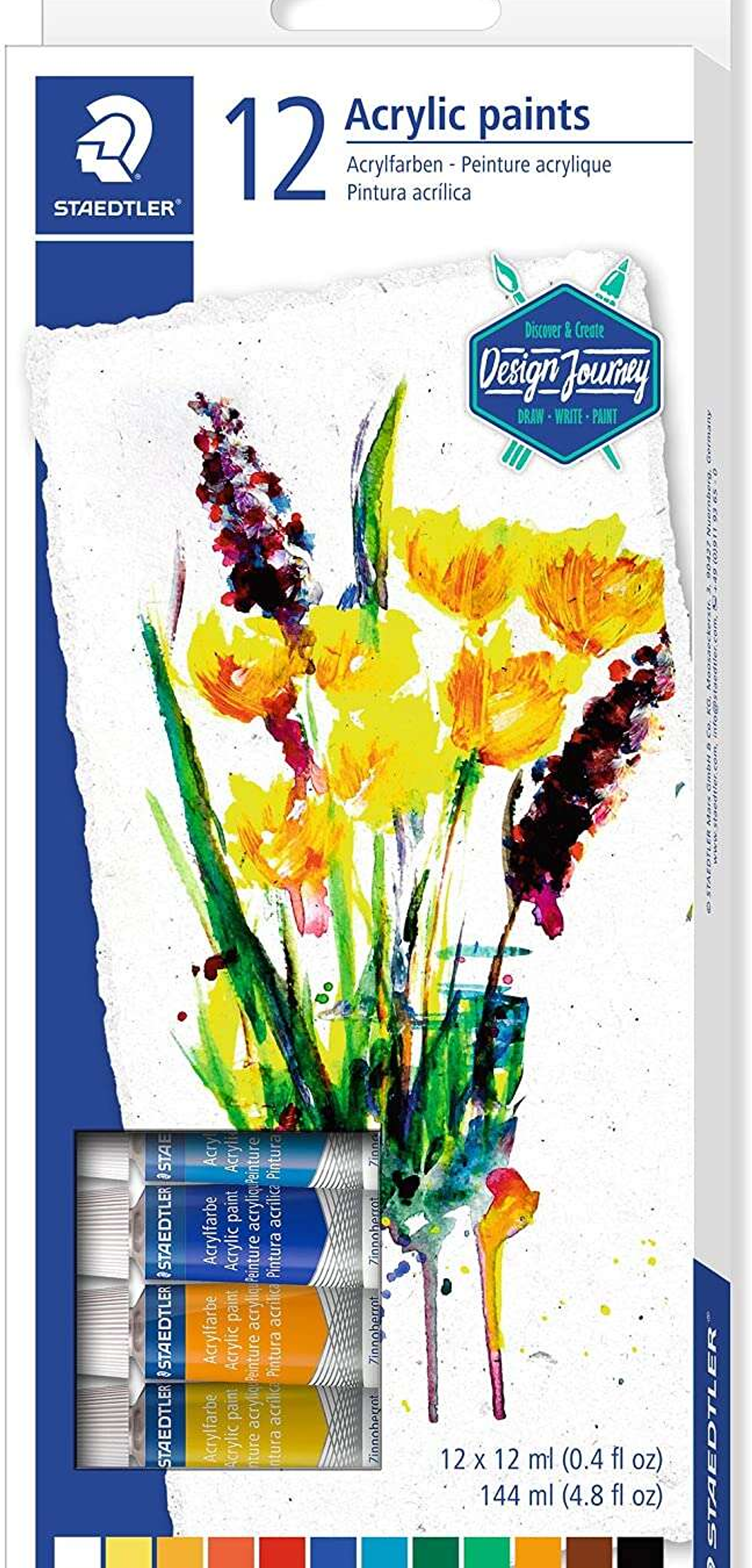 Staedtler 8500 Pack de 12 Tubos de Pintura Acrilica - Facil de Mezclar - Para Amplia Variedad de Superficies - Colores Surtidos 1