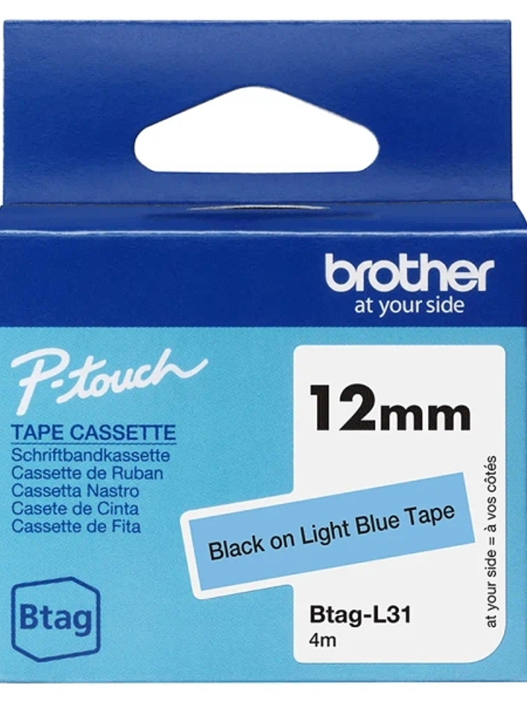 Brother Btag-L31 Cinta 12mm - Texto Negro sobre Fondo Azul Claro - Medidas 12mmx4 Metros - Apta para PTN10, PTN20, PTN25BT 1