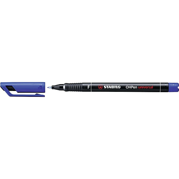 Stabilo OHPen Rotulador Permanente - Punta Fina - Trazo de 0.7mm - Agarre Antideslizante - Tapon Ventilado - Color Azul